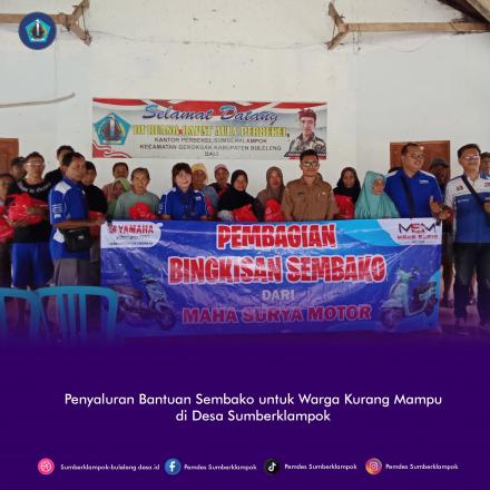 Yamaha Maha Surya Motor menyalurkan Bantuan Sembako untuk Warga Kurang Mampu di Desa Sumberklampok